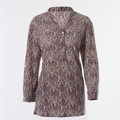 CynoLux OEM Camisola de alta qualidade para mulheres, estilo casual folgado, com botões, punhos nas mangas, pala traseira com prega, blusa com estampa vintage - Fabricante direto for sale at factory direct price