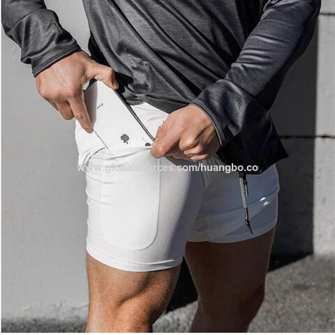 Pantalones cortos dobles de compresión para hombre, color sólido, para fitness, ejercicio, entrenamiento, baloncesto, pantalones de cinco puntos para hombre