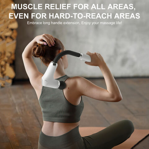 Pistol Pijat dengan Pegangan Panjang untuk Punggung, Alat Pijat Pereda Nyeri, Pistol Pijat Perkusi Genggam Jaringan Dalam dengan 4 Kepala Pijat