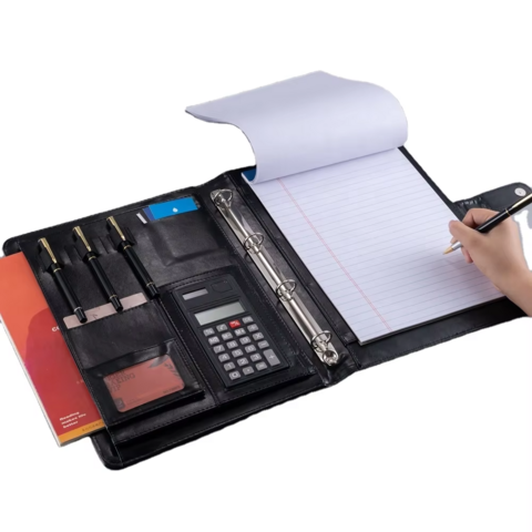 Carpeta Portafolio de Cuero con Calculadora, Organizador A4 de Cuero para Negocios con Cierre Magnético