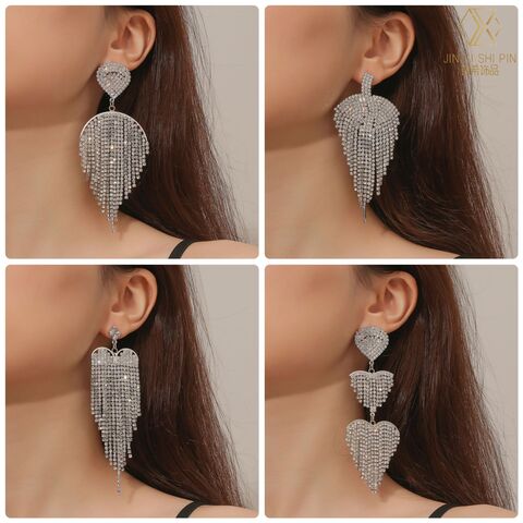 SISSLIA Vente Chaude Mode Nuptiale Bijoux de Mariage Lustre Déclaration Strass Gland Boucles D'oreilles Luxe Cristal