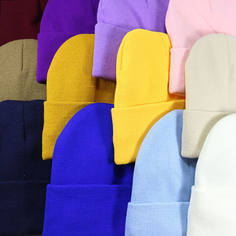 Bonnet tricoté automne et hiver, couleur unie, bonnet d'hiver acrylique satiné, bonnet en laine, bonnet froid pour femmes for sale at factory direct price