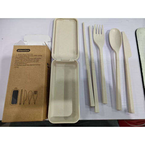 Tenedor de paja de trigo compostable con logo y embalaje personalizados para B2B