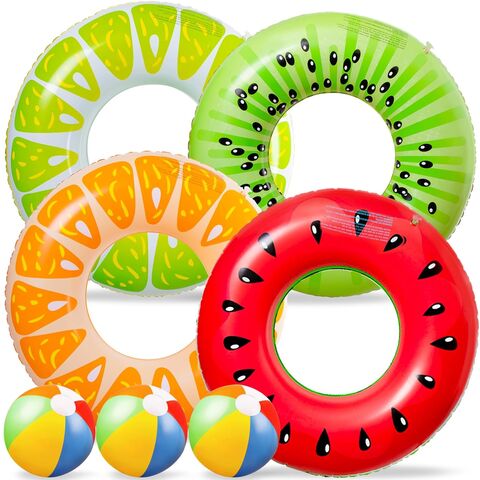 Bouées de Piscine en Forme de Fruits : Pastèque Kiwi Orange Citron, Anneaux de Natation avec Ballons de Plage de 34 cm - Bouées Gonflables, Jouets Flottants pour Enfants
