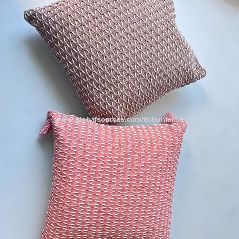 Funda de cojín al por mayor de fábrica, color sólido, tejido de lona con patrón de rombos y borlas decorativas para hogar y oficina