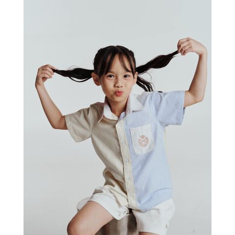 Camisa Infantil Fabricada no Vietname, Unissexo, às Riscas, com Gola de Abotoar e Bordado / Camisa para Homem / Camisa para Criança - A002 for sale at factory direct price