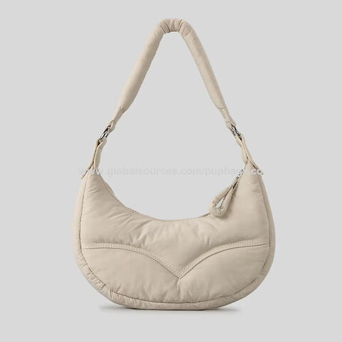 Bolsa de ombro de poliéster de nylon reciclado, bolsa de mão meia-lua, bolsa de ombro puffer feminina