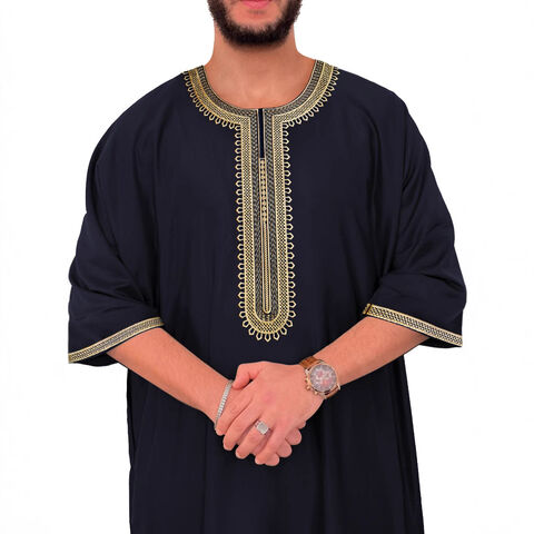 Compre Túnica Marroquí árabe Musulmana Bordada De Manga Media Con