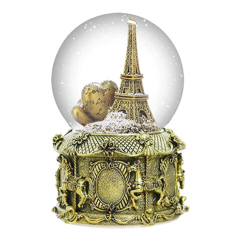 Globo de Nieve Torre Eiffel BSCI, 65mm, Base con Caballos de Carrusel, Globo de Agua Pintado a Mano for sale at factory direct price
