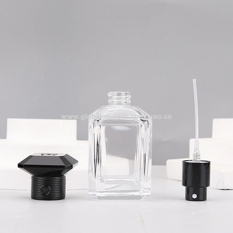 Venta al por mayor de frasco de perfume cuadrado de 50 ml con atomizador, frasco de vidrio transparente vacío con tapa de bola redonda para perfume for sale at factory direct price