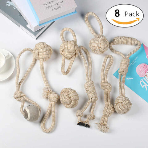Lot en gros de 7 jouets pour animaux de compagnie en corde de coton et de lin, jouet en corde avec balle à nœuds, ensemble de jouets interactifs à mâcher pour chiens, cadeau for sale at factory direct price