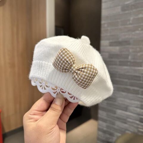 Boina para Niña, Otoño e Invierno, Estilo Extranjero, Gorro de Artista de Lana Tejida, Tendencia, Boina Cálida para Niños, Sombrero con Lazo para Niños for sale at factory direct price