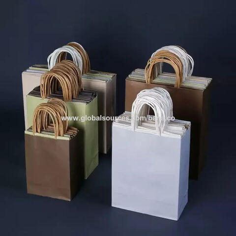 Bolsa de Papel Kraft Marrón y Blanco con Logotipo Personalizado, Bolsa de Papel Kraft Reutilizable con Asa para Compras y Regalos al por mayor for sale at factory direct price