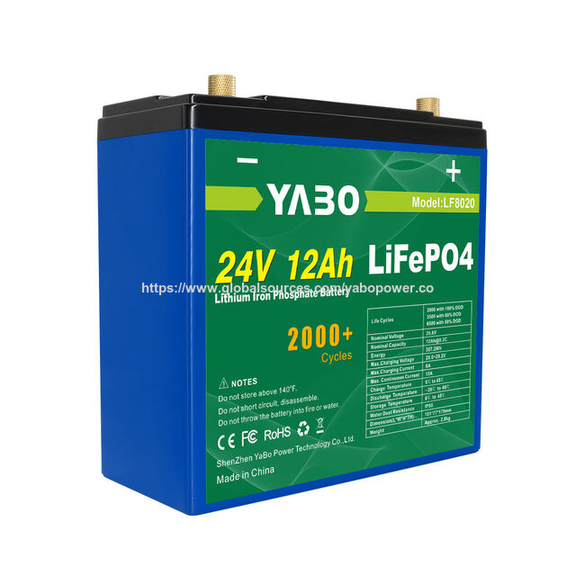 Batería LiFePO4 YABO 24V 12Ah de Bajo Mantenimiento y Alta Eficiencia para Uso Industrial for sale at factory direct price