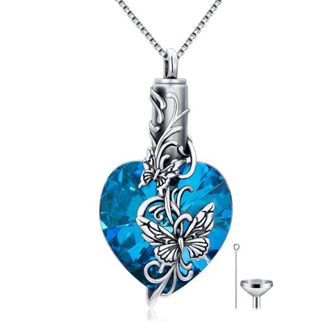 High Quality Cremation Jewelry 925 Sterling Silver Memorial Keepsake Urn Heart Butterfly Crystal Pendant Necklace for sale at factory direct price