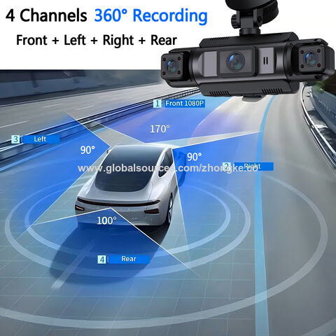 Dashcam de 4 lentes para grabación, modelo privado. Frontal 1080P + Derecha, Izquierda y Trasera 480P con WIFI, G-sensor y Monitor de Estacionamiento. Cámara de salpicadero para coche, grabadora de video.