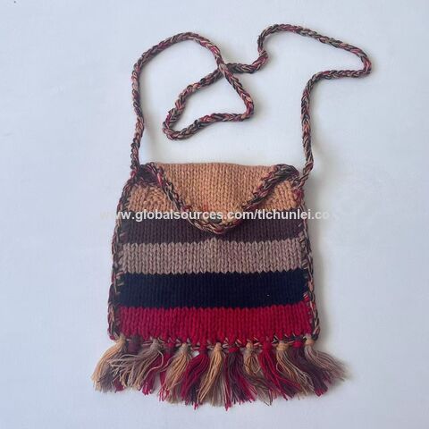 Chinesischer Lieferant Günstige Schultertasche aus Acryl-Strick im Retro-Stil mit Quasten