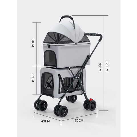 Carrinho de Bebê para Animais de Estimação de Camada Dupla, Cesta para Cães e Gatos Duplos, Carrinho de Bebê Gemelar Dobrável Fácil para 2 Cães, Carrinho de Bebê de Viagem para Animais de Estimação for sale at factory direct price