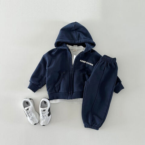 Setelan jas anak laki-laki: Huruf setelan anak laki-laki resleting berkerudung lengan panjang sweater celana set dua potong setelan baju olahraga for sale at factory direct price