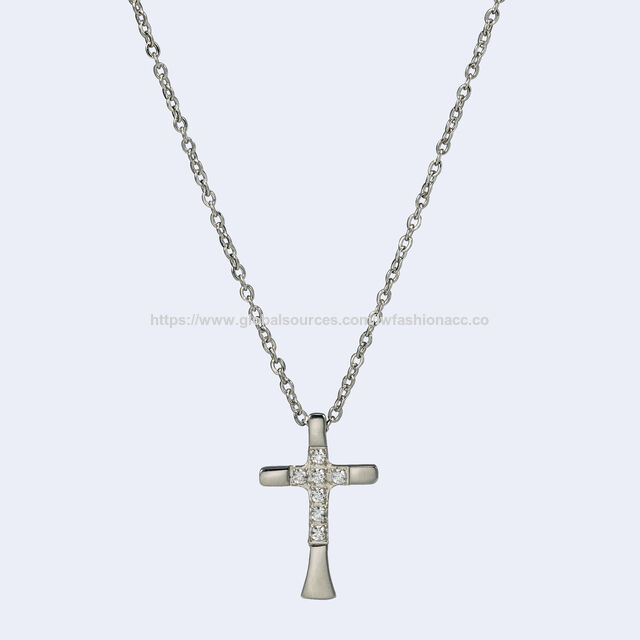 Collar con Cruz de Zircón, Collar de Accesorios de Moda, Acero Inoxidable for sale at factory direct price