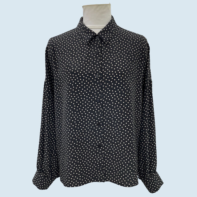 OEM Bluse mit Polka Dots, Knopfleiste und langen Ärmeln - Damenbluse im Relaxed Fit für Smart Casual und Berufskleidung