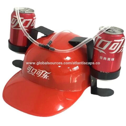 Casco para beber con soporte para latas, gorro con pajitas para fiestas de cerveza y refrescos, impresión personalizada OEM, fábrica BSCI for sale at factory direct price