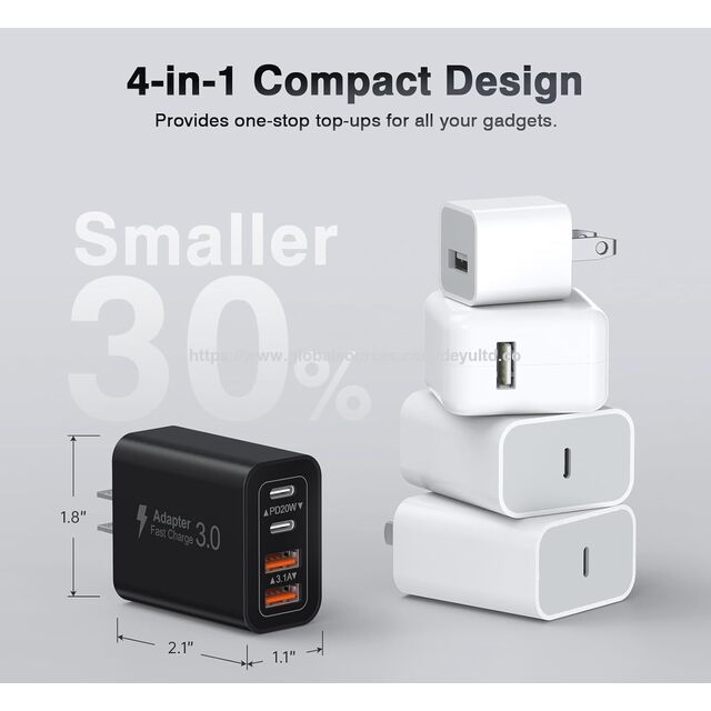 شاحن USB C بقدرة 40 واط 2A2C PD+QC شحن سريع AACC 4 منفذ شحن سريع بروتوكول متوافق كامل شحن سريع for sale at factory direct price