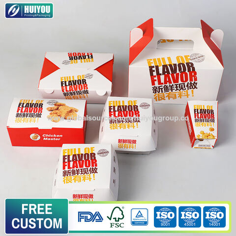 Envases de Papel para Alimentos, Contenedores para Almuerzo, Empaques Desechables con Logo Personalizado, Cajas de Papel para Pollo Frito con Asa para Comida Rápida