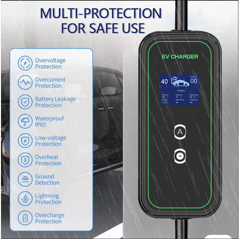 أفضل سعر مقاوم للماء 16A 32A 40A نوع قابل للتعديل 2 1 GBT شاحن EV محمول مع شاشة LCD لسيارة EVSE 7KW