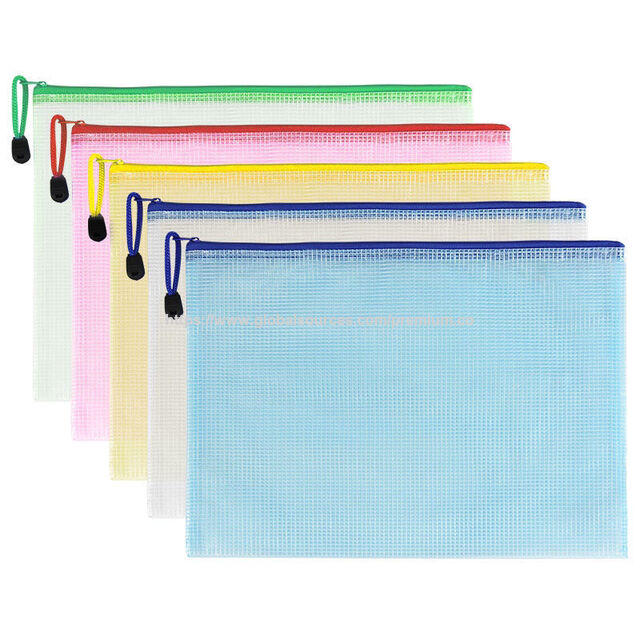 Bolsa de rejilla de plástico transparente con cremallera tamaño A4 A6 para documentos, cartera portátil para almacenamiento de papel para estudiantes con logotipo personalizado