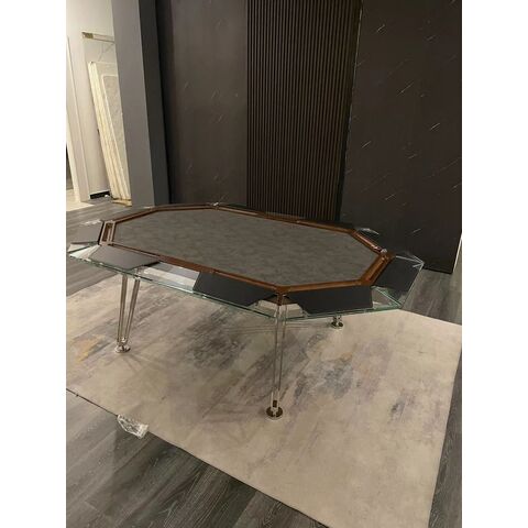 Mesa de póker minimalista moderna de vidrio con tapa de vidrio templado y patas de metal resistentes - Ideal para B2B