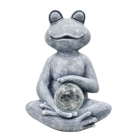 BSCI Factory Frog Statue with Solar Gazing Ball Lights Zen Garden Frog Statue for Outdoor Decor for sale at factory direct price