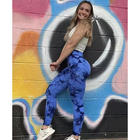 Leggings mit individuellem LOGO, Batikmuster und nahtlosem Scrunch-Effekt