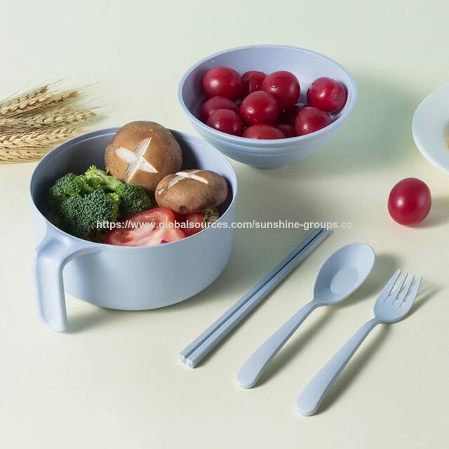 Conjunto de tigela, colher para sopa de arroz infantil de palha de trigo para uso doméstico, tigela de plástico anti-queda, tigela para macarrão instantâneo, logotipo impresso para presente for sale at factory direct price