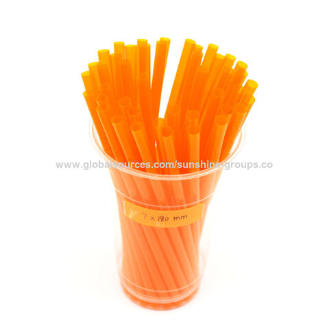 Palhinha biodegradável de PLA laranja 8X150mm plana, palhinha de plástico ecológica, portátil, criativa para sucos