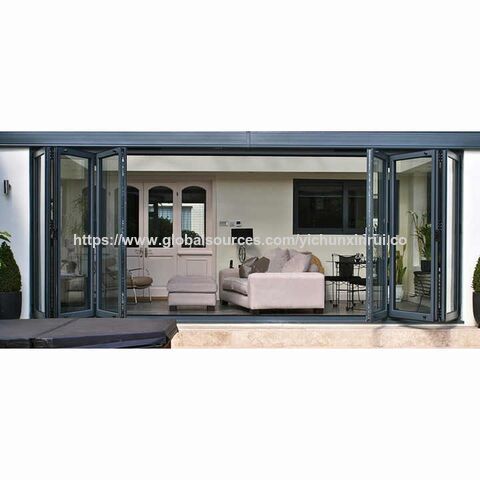 Puerta Plegable Negra de Doble Cristal para Patio Exterior de Villa, Fabricada a Medida de Alta Calidad for sale at factory direct price