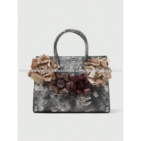 Bolsa Decorativa Tridimensional com Flores, Bolsa Tote Platina Rosa, Pasta de Bagagem para Mulheres para Trabalho, Casual, Encontros for sale at factory direct price