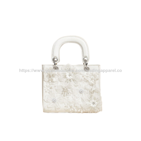 Three-dimensional Lace Flower Pearl Decoration Tote Bag Evening Bag Purse Small Hollow Metal Handbag for Women for sale at factory direct price