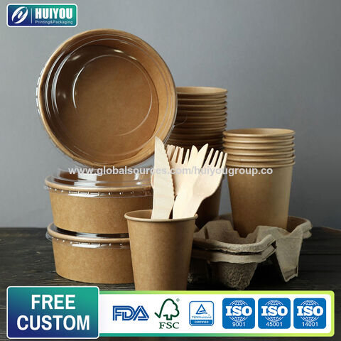 Paper Salad Bowls Disposable Custom White Kraft Paper Soup Cups ...