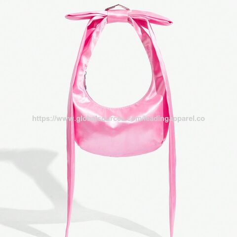 Lady Royal Half Moon Evening Bag Luxury Designer Satin Pink Three-Dimensional Bow Love Handbag Underarm Bag Purse for Women for sale at factory direct price