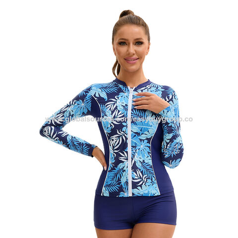 Maillot de bain de protection UV pour femmes, ensemble trois pièces conservateur à manches longues, maillot de bain fendu moulant taille haute type boxer for sale at factory direct price
