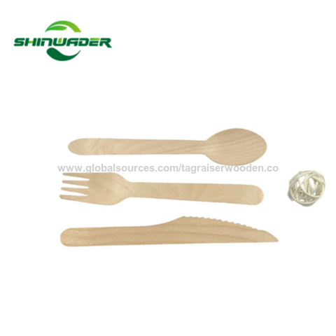 Fourchette et cuillère en bois jetables pour restaurant avec marquage à chaud personnalisé pour branding
