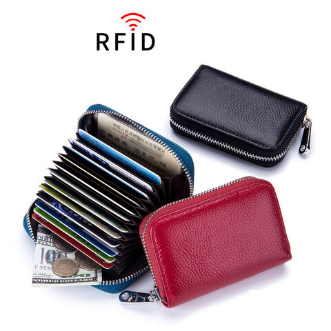 Premium RFID-Reisebrieftasche aus Leder, Kartenhalter für Damen und Herren mit 12 Kartenfächern