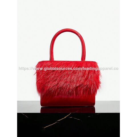 Lady Retro Pure Patent Leather Plush Tassel Evening Bag Small Tote Bucket Handbag for Women for sale at factory direct price