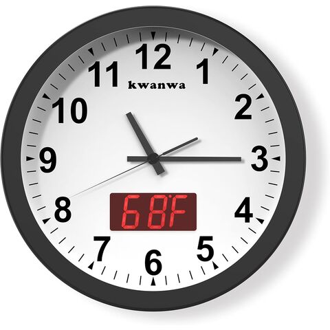 Jam Dinding Grosir 12" dengan Suhu, Tidak Berdetak, Bertenaga Baterai, Tampilan Waktu LED Digital, untuk Dapur Kantor Perak for sale at factory direct price
