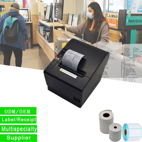 80mm Desktop Thermobon-Bondrucker POS mit USB-Kabel, kompatibel mit Etikettendruck, 203dpi Supermarkt Rechnungsdrucker