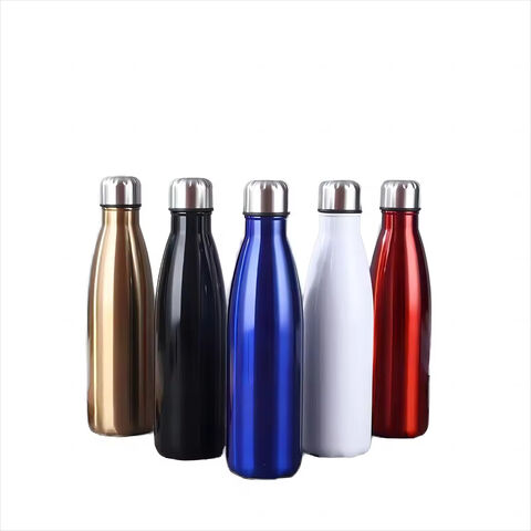 Botella de agua aislada de doble pared al vacío con forma de cola, color brillante, 500 ml, sin BPA, para camping y gimnasio