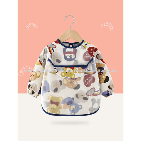 Macacões infantis de primavera e outono, algodão puro, manga comprida, à prova d'água, avental infantil para bebês, babador, roupa de proteção