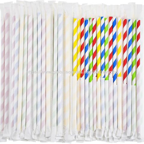 100% Biodegradable Striped Paper Drinking Straws 100pcs/bag Individual Packaging Food Safe Ink Single-use Straws