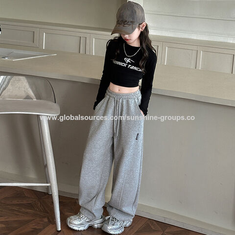 Pantalones para niños al por mayor, pantalones de moda para niñas y niños para primavera y otoño, pantalones casuales elegantes de pierna ancha, pantalones de algodón puro nuevos.